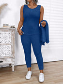 Conjunto Feminino de 3 Peças Jaqueta, Colete e Legging- Léa. Plus Size