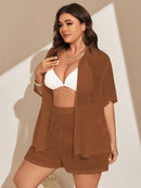 Conjunto de 2 Peças Feminino de Praia com Modelagem Solta e Shorts de Cobertura - Dália. Plus Size