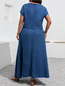 Conjunto feminino, Blusa e saia com decoração de bolso Rosana. Plus Size