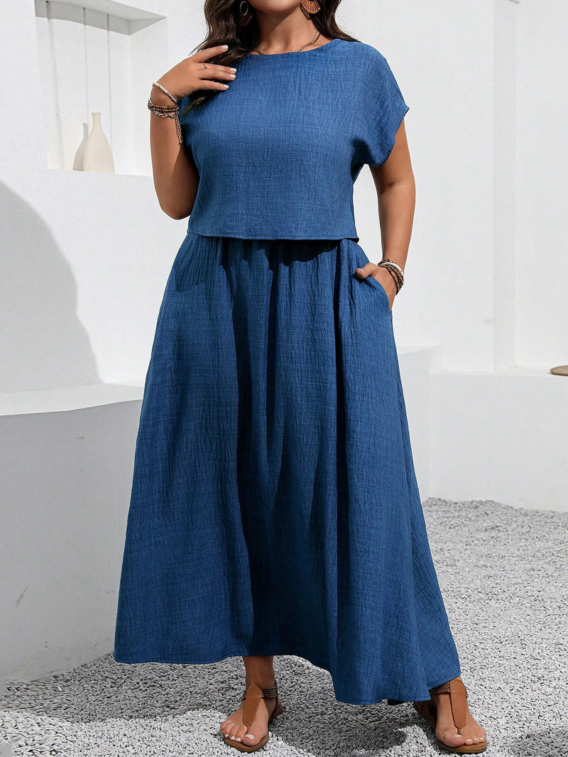 Conjunto feminino, Blusa e saia com decoração de bolso Rosana. Plus Size