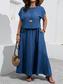 Conjunto feminino, Blusa e saia com decoração de bolso Rosana. Plus Size