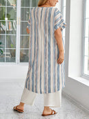 Conjunto feminino con blusa estampada assimétrica Flavia. Plus Size