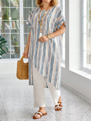 Conjunto feminino con blusa estampada assimétrica Flavia. Plus Size