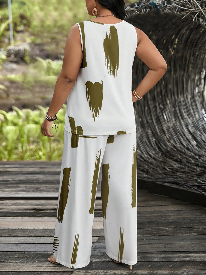 Conjunto feminino de manga curta e calça comprida Adrianys. Plus Size