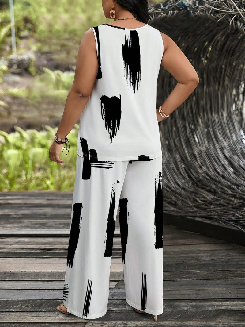 Conjunto feminino de manga curta e calça comprida Juny. Plus Size