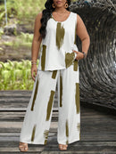 Conjunto feminino de manga curta e calça comprida Juny. Plus Size