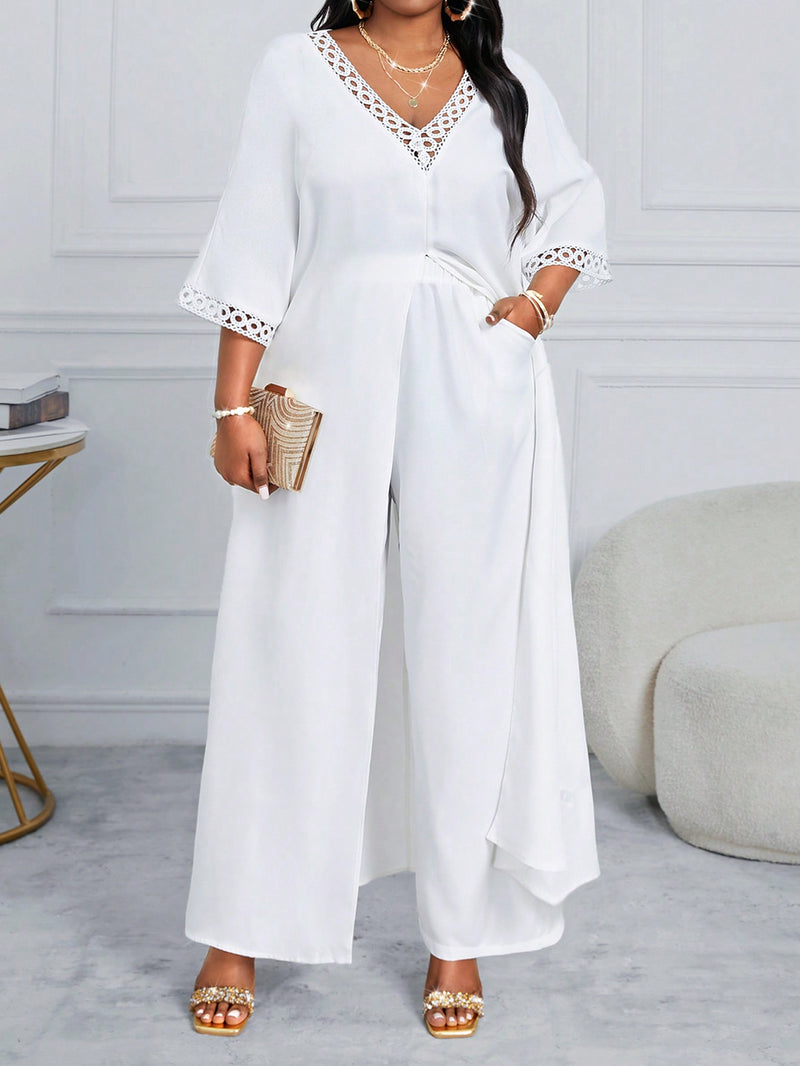 Conjunto feminino elegante com detalhe tipo Tricô  Heloísa. Plus Size