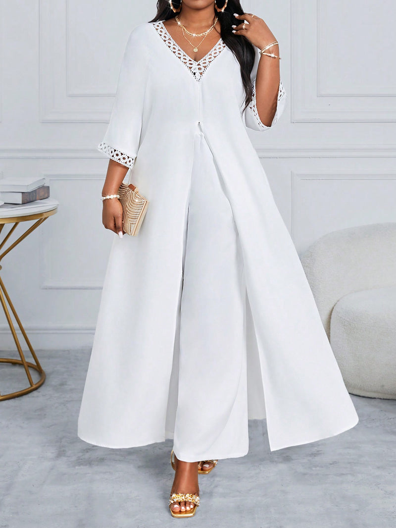 Conjunto feminino elegante com detalhe tipo Tricô  Heloísa. Plus Size