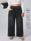 Calça Jeans de Caimento Solto de Malha Elástica - Dona. Plus Size