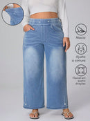 Calça Jeans de Caimento Solto de Malha Elástica - Dona. Plus Size