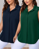 Camisa Feminina sem mangas com bainha assimétrica - Mariella. Plus Size