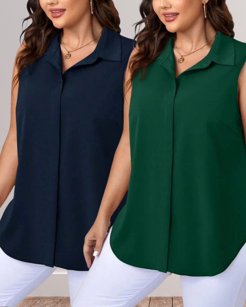 Camisa Feminina sem mangas com bainha assimétrica - Mariella. Plus Size