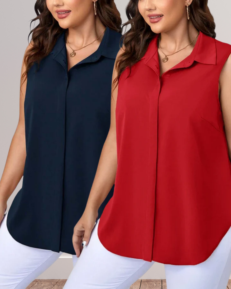 Camisa Feminina sem mangas com bainha assimétrica - Mariella. Plus Size