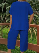 Conjunto feminino com manga curta Rayra. Plus Size