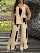 Conjunto feminino de manga curta e calça comprida Adrianys. Plus Size