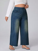 Calça Jeans de Caimento Solto de Malha Elástica - Dona. Plus Size