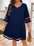 Vestido Feminino Manga 3/4 Leticia Plus Size Azul Marinho / Gg E030