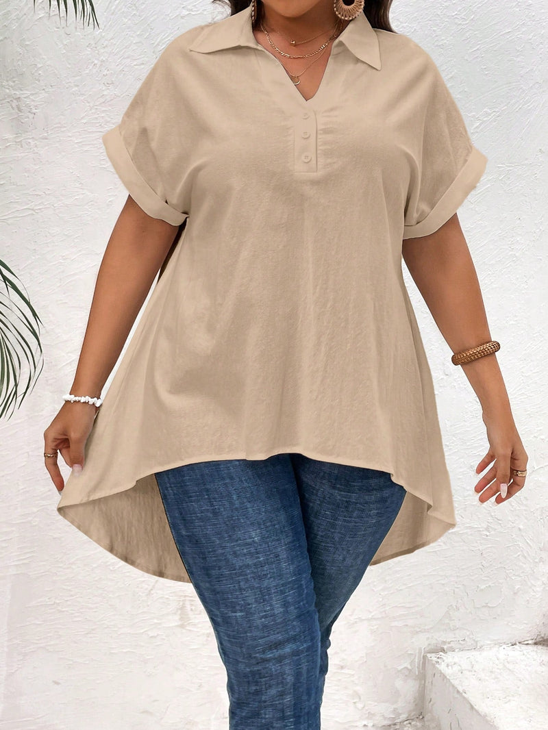 Camisola Feminina Manga Curta Estrella Plus Size Caqui / Gg E058