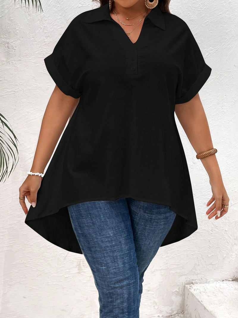 Camisola Feminina Manga Curta Estrella Plus Size Preto / Gg E058