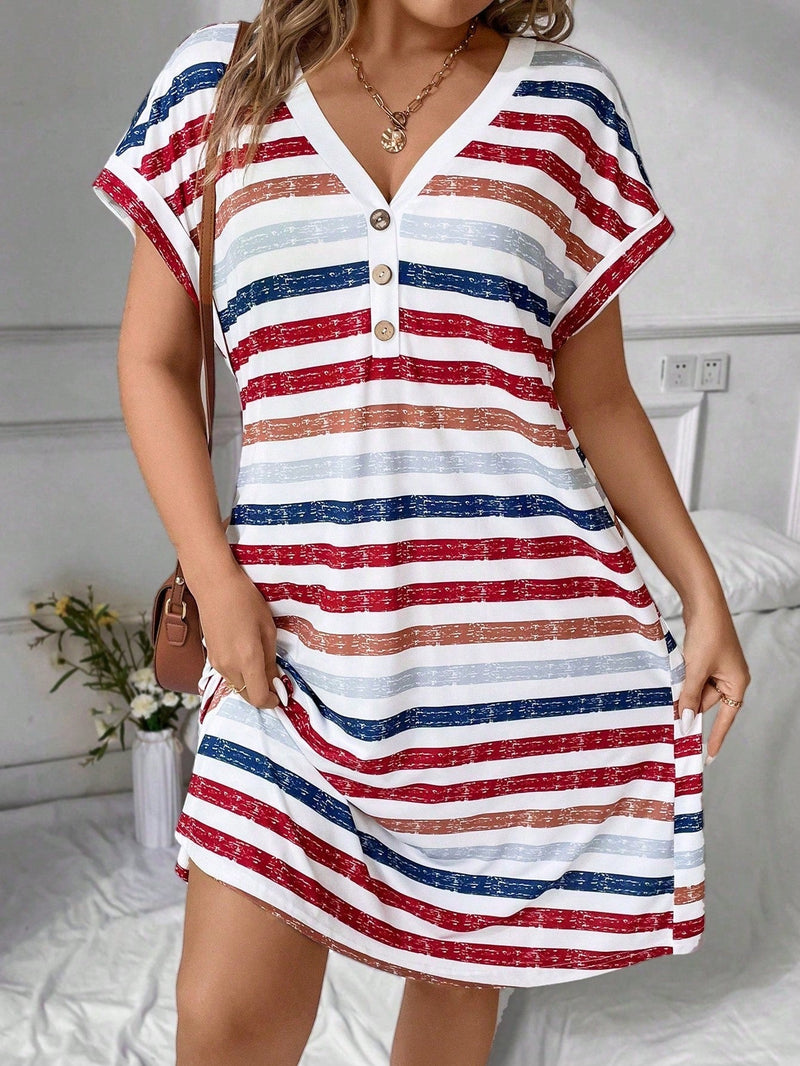 Vestido Feminino Listrado Belice Plus Size Multicolorido / Gg E091