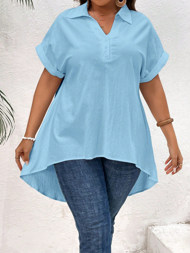 Camisola Feminina Manga Curta Estrella Plus Size Azul Bebê / Gg E058