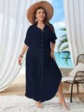 Saída De Praia Feminina Valentina Plus Size Azul Marinho / Gg E201