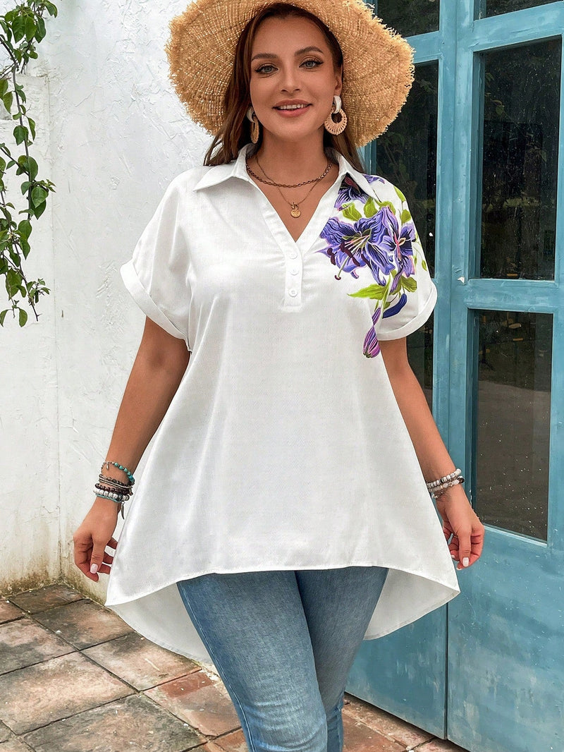 Camisola Feminina Manga Curta Estrella Plus Size Branco / Gg E058