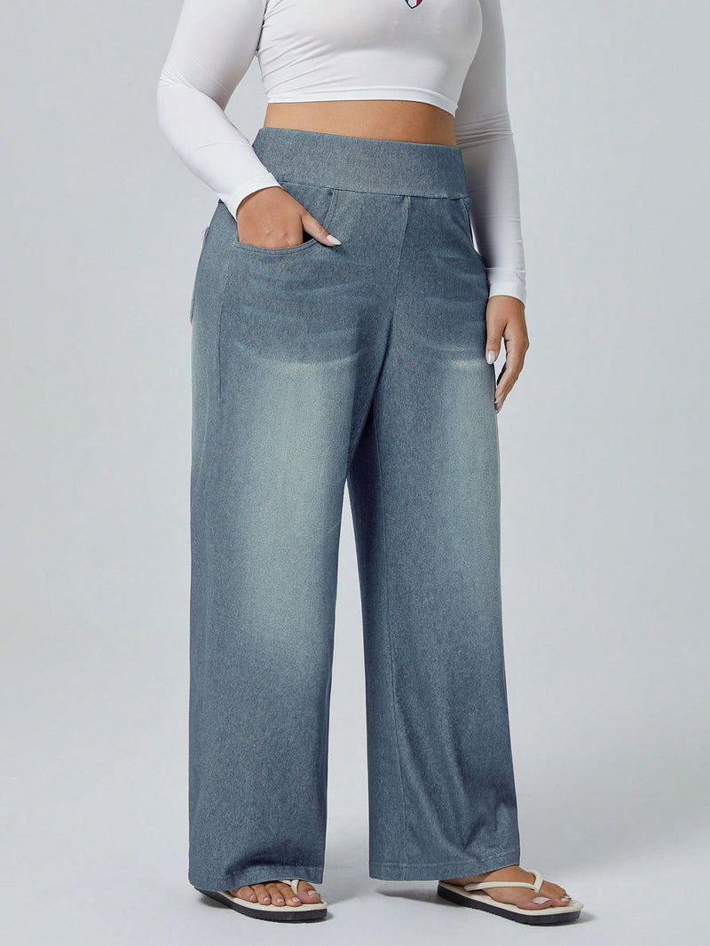 Calça Jeans de Caimento Solto de Malha Elástica - Dona. Plus Size