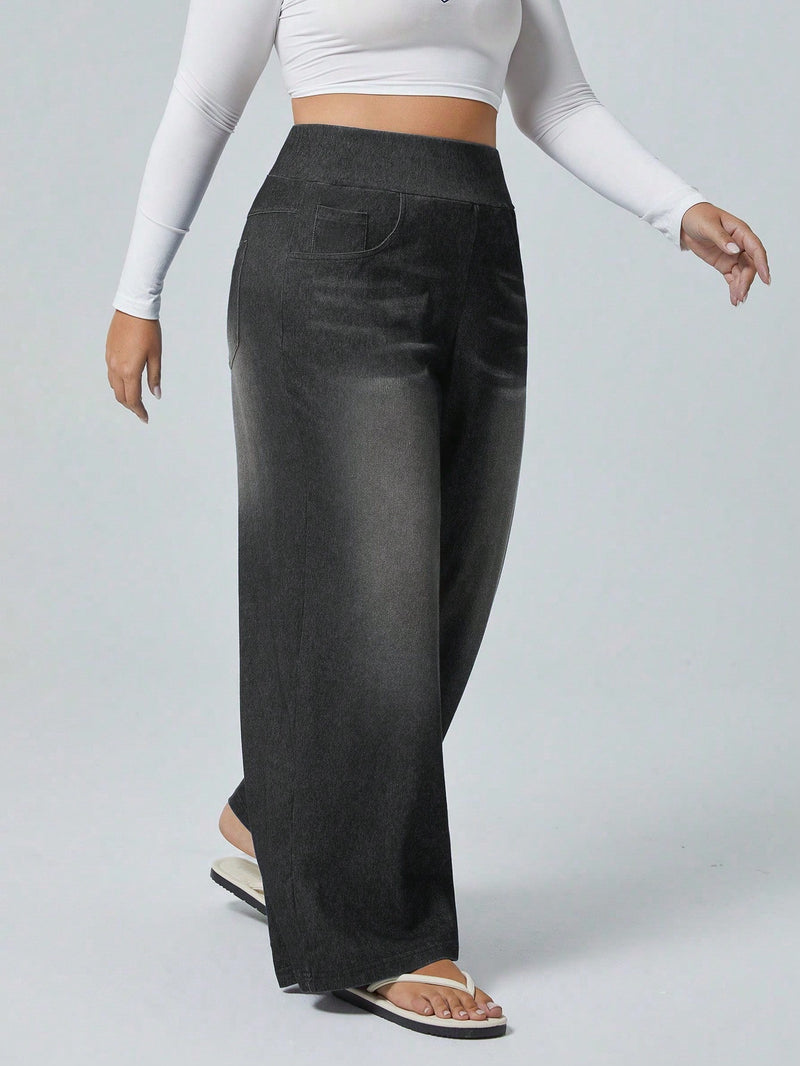 Calça Jeans de Caimento Solto de Malha Elástica - Dona. Plus Size