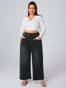 Calça Jeans de Caimento Solto de Malha Elástica - Dona. Plus Size
