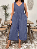 Macacão Feminino   com Decote em V, Listrado - Aurora. Plus Size