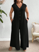 Macacão Feminino com Fechamento Frontal em Botões e Tecido Leve - Ilza. Plus Size