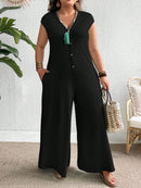 Macacão Feminino com Fechamento Frontal em Botões e Tecido Leve - Ilza. Plus Size