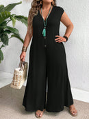 Macacão Feminino com Fechamento Frontal em Botões e Tecido Leve - Ilza. Plus Size