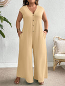 Macacão Feminino com Fechamento Frontal em Botões e Tecido Leve - Ilza. Plus Size