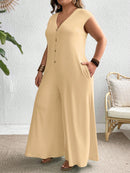 Macacão Feminino com Fechamento Frontal em Botões e Tecido Leve - Ilza. Plus Size