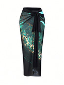 Maiô Feminino com Saida de Praia Alças Ajustáveis e Estampa de Mármore - Madeleine. Plus Size Flash