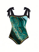 Maiô Feminino com Saida de Praia Alças Ajustáveis e Estampa de Mármore - Madeleine. Plus Size Flash