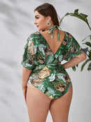 Maiô feminino com mangas transparentes caídas Petra. Plus Size