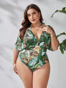 Maiô feminino com mangas transparentes caídas Petra. Plus Size