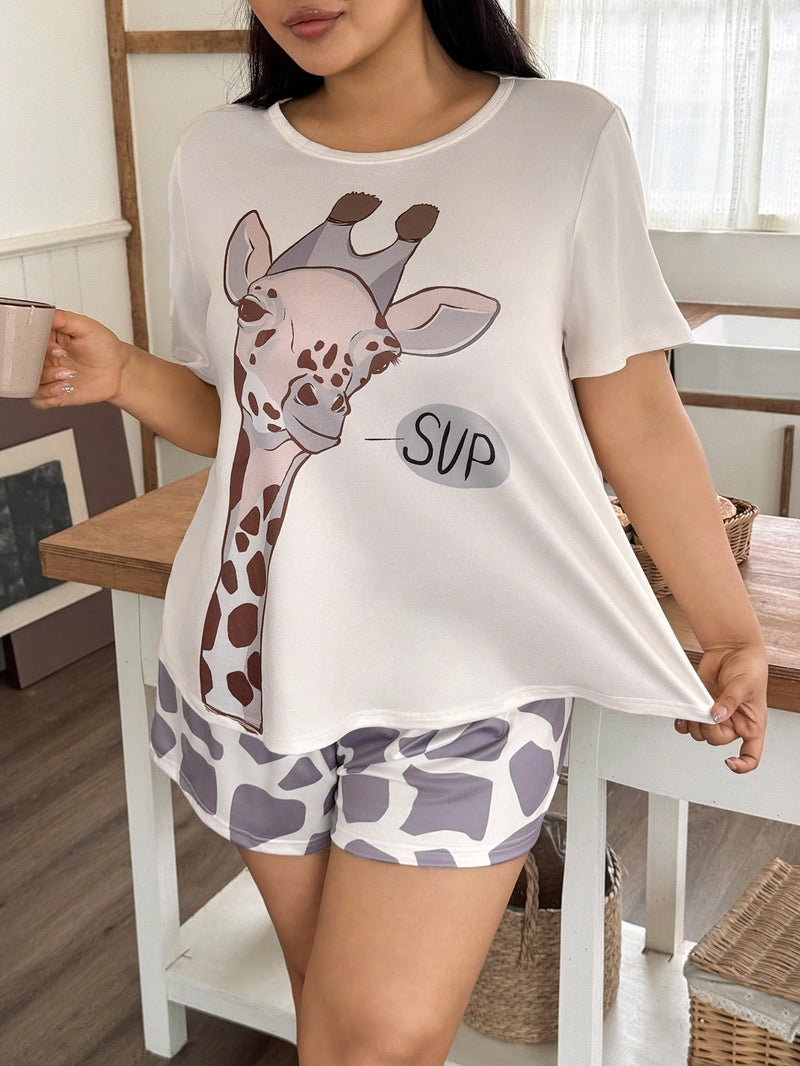Pijama Feminino com estampa de girafa - Nehir. Plus Size