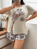 Pijama Feminino com estampa de girafa - Nehir. Plus Size