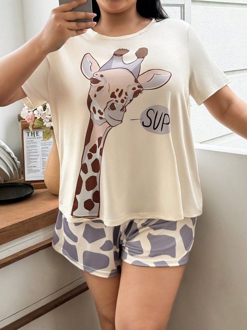Pijama Feminino com estampa de girafa - Nehir. Plus Size