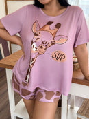 Pijama Feminino com estampa de girafa - Nehir. Plus Size