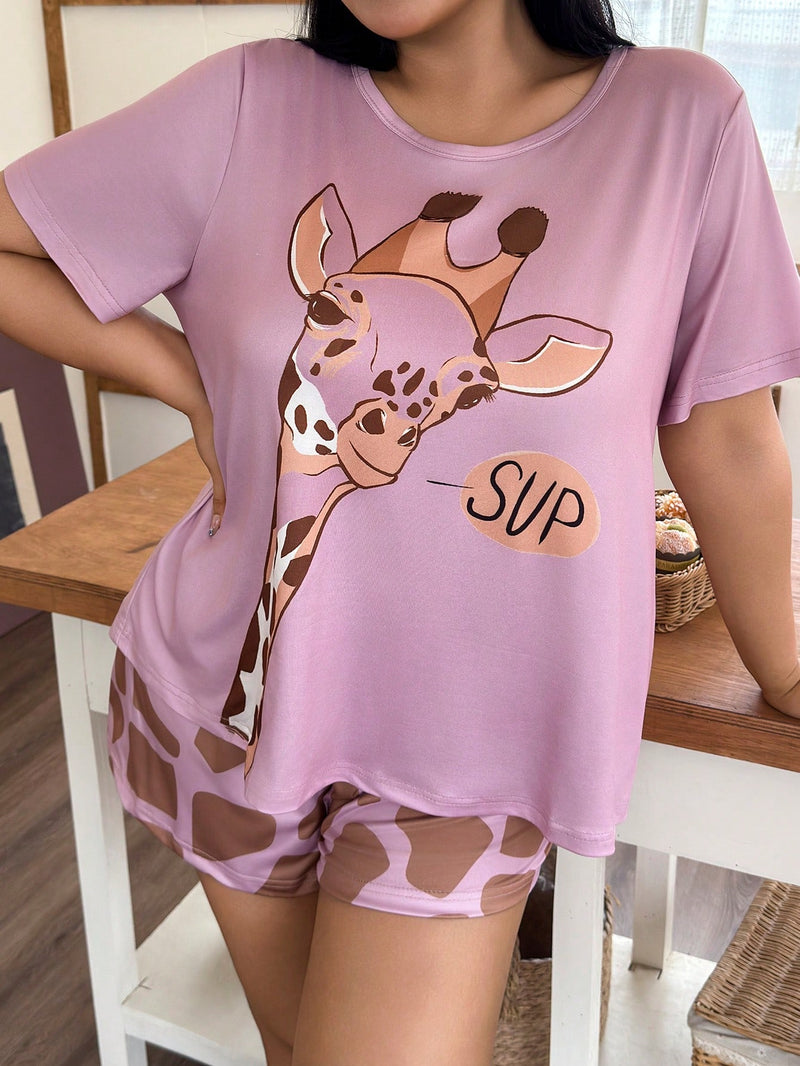 Pijama Feminino com estampa de girafa - Nehir. Plus Size