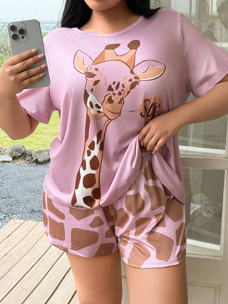 Pijama Feminino com estampa de girafa - Nehir. Plus Size