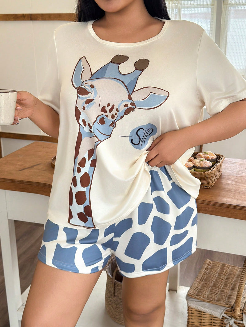 Pijama Feminino com estampa de girafa - Nehir. Plus Size