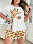 Pijama Feminino com estampa de girafa - Nehir. Plus Size
