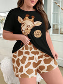 Pijama Feminino com estampa de girafa - Nehir. Plus Size