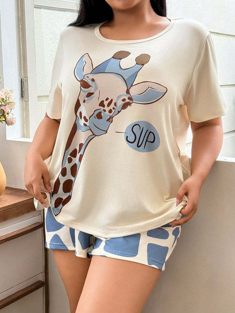 Pijama Feminino com estampa de girafa - Nehir. Plus Size